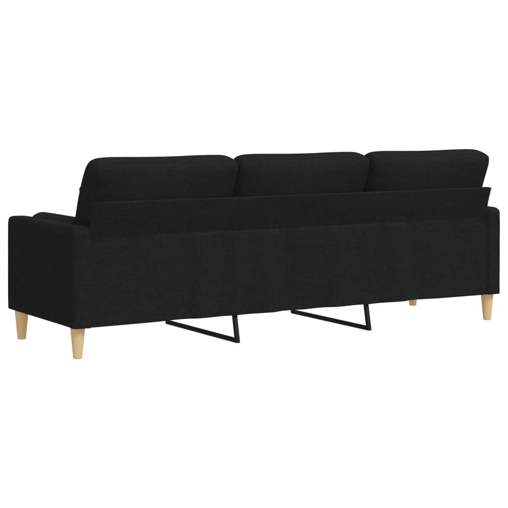 vidaXL Sofa 3-Sitzer mit Zierkissen Schwarz 210 cm Stoff