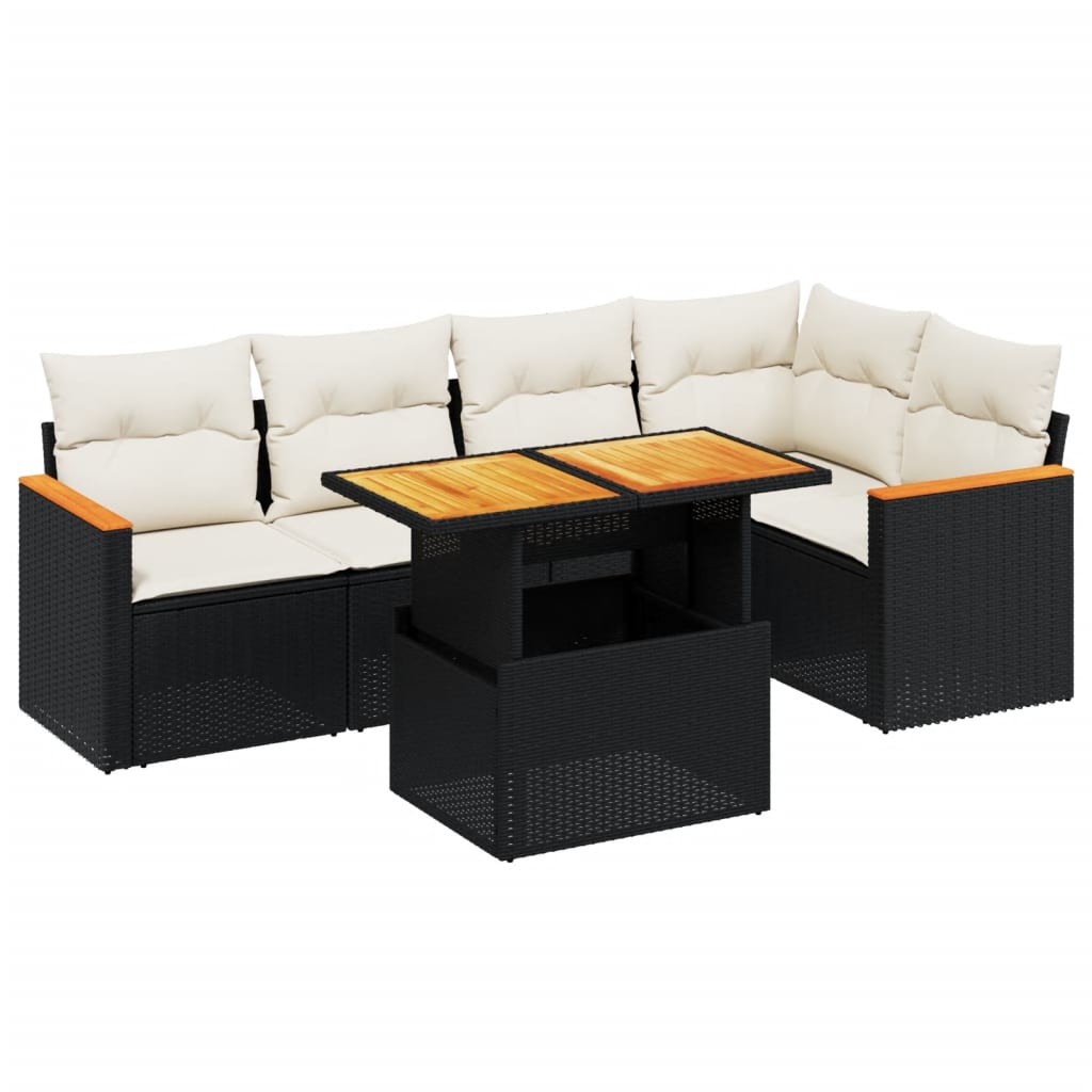 vidaXL 6-tlg. Garten-Sofagarnitur mit Kissen Schwarz Poly Rattan