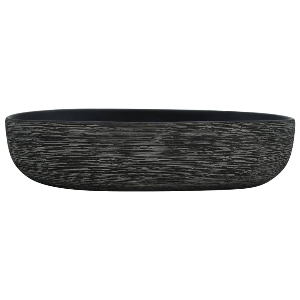 vidaXL Aufsatzwaschbecken Grau und Schwarz Oval 59x40x14 cm Keramik