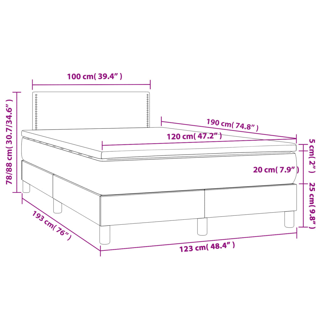 vidaXL Boxspringbett Matratze Cappuccino-Braun 120x190 cm Kunstleder