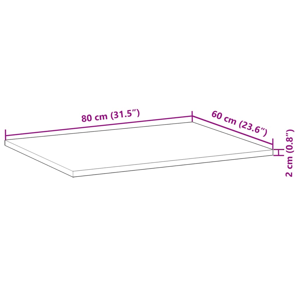 vidaXL Waschtischplatte Unbehandelt 80x60x2 cm Massivholz Akazie