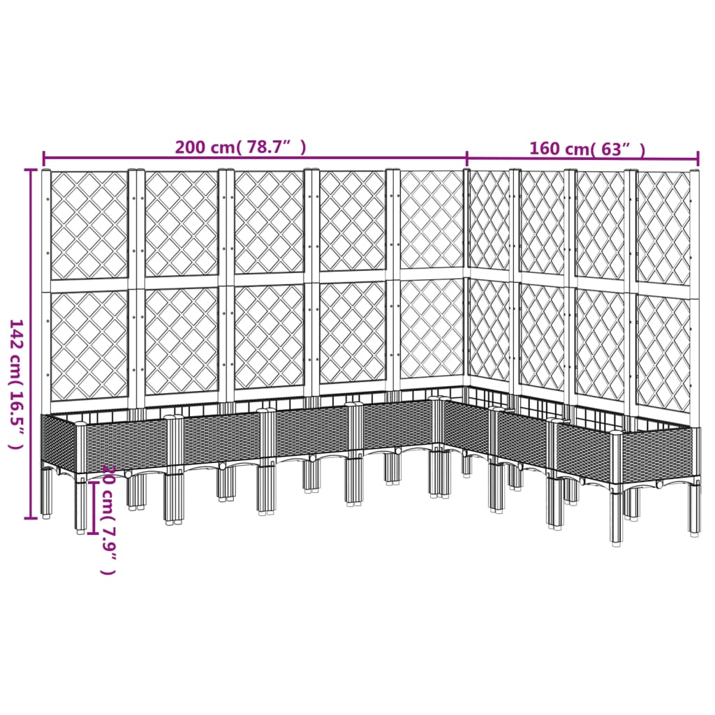 vidaXL Pflanzkübel mit Rankgitter Braun 200x160x142 cm PP