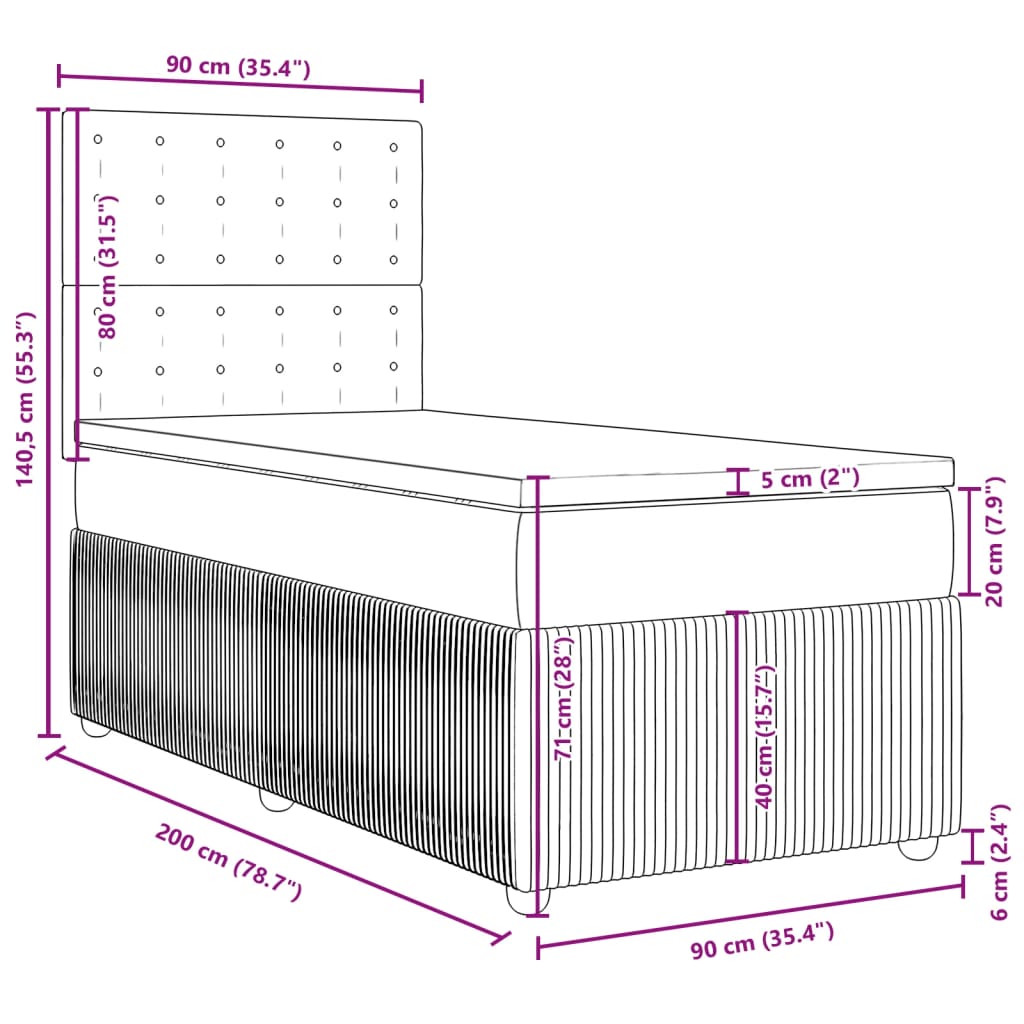 vidaXL Boxspringbett mit Matratze Hellgrau 90x200 cm Stoff