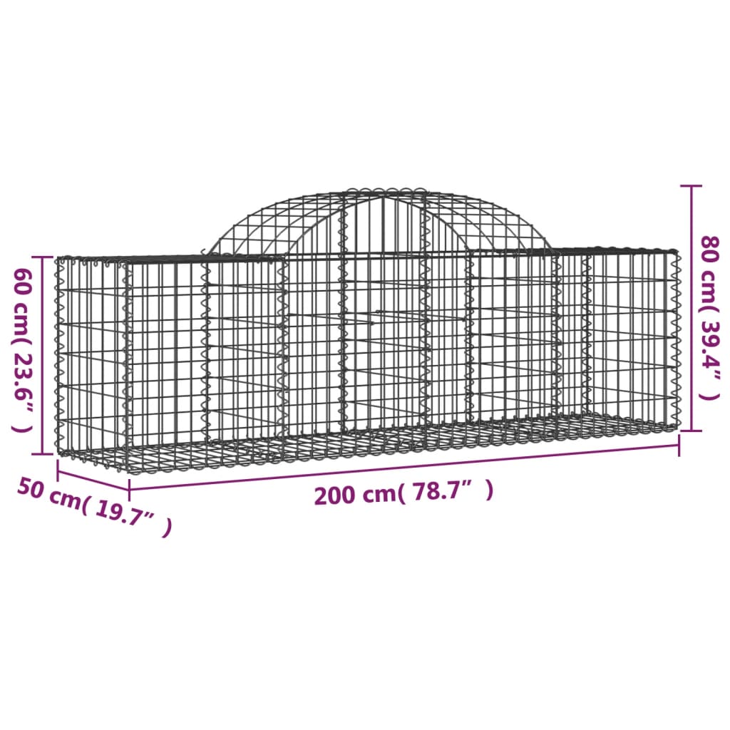 vidaXL Gabionen mit Hochbogen 25 Stk. 200x50x60/80 cm Verzinktes Eisen