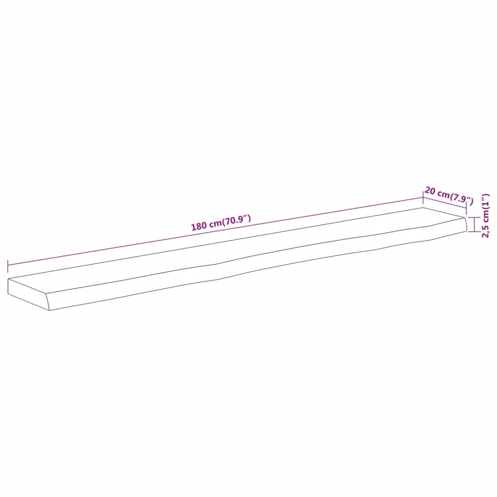 vidaXL Wandregal 180x20x2,5 cm Rechteckig Massivholz Akazie Baumkante