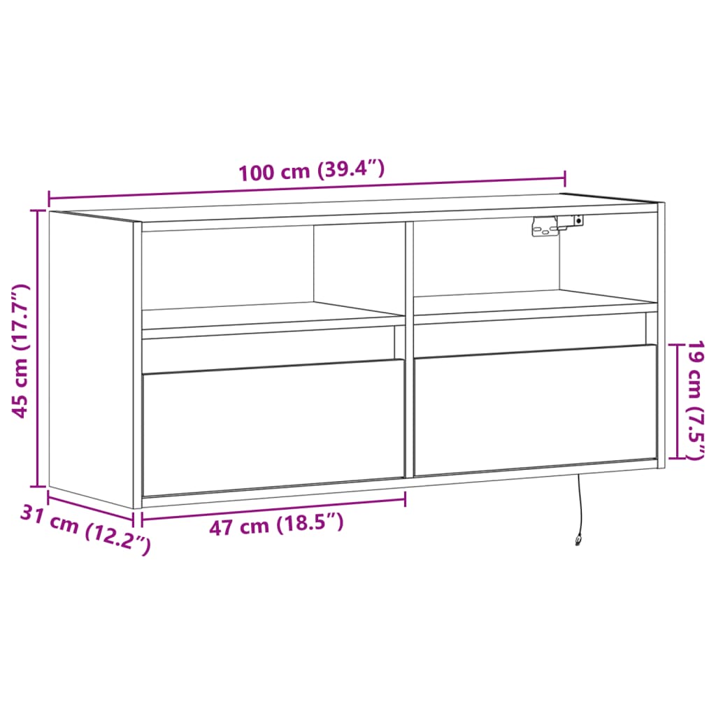 vidaXL TV-Wandschrank mit LED-Beleuchtung Schwarz 100x31x45 cm