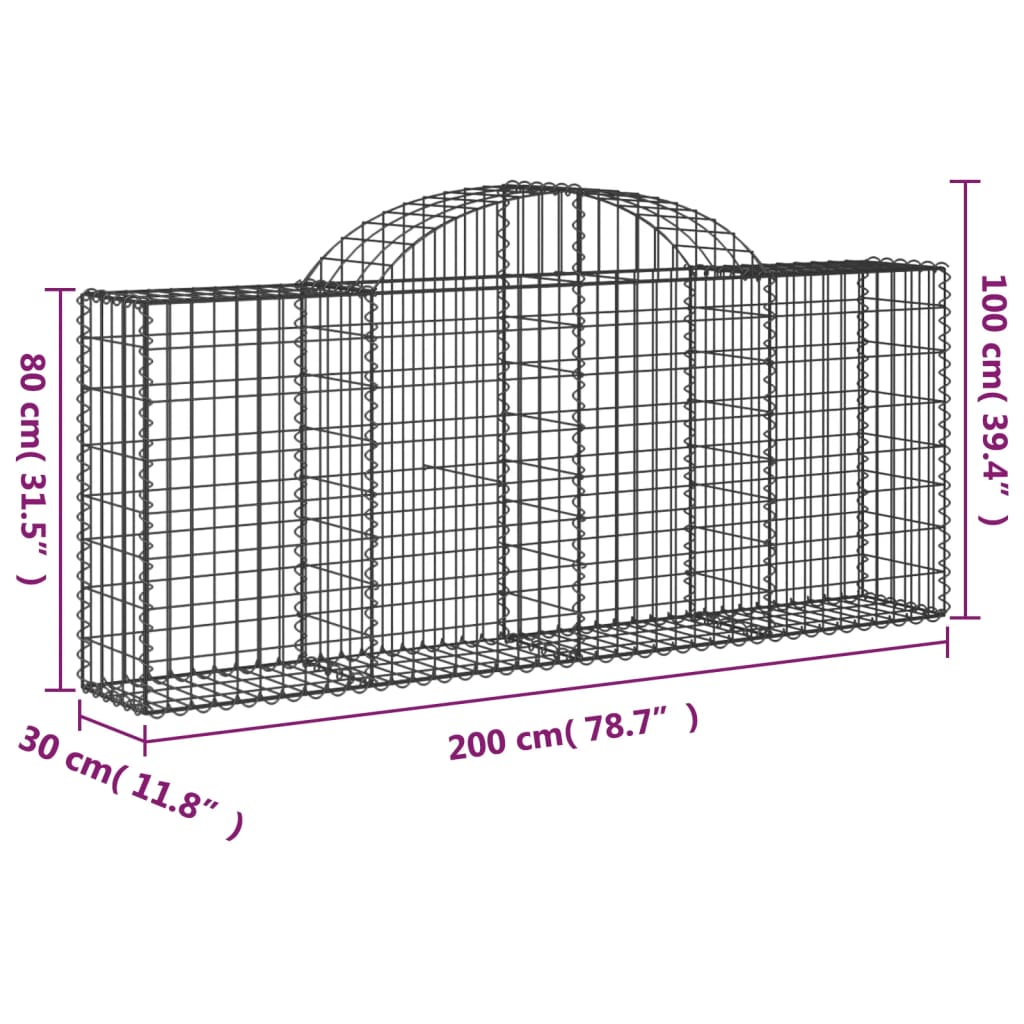 vidaXL Gabionen mit Hochbogen 14 Stk. 200x30x80/100cm Verzinktes Eisen