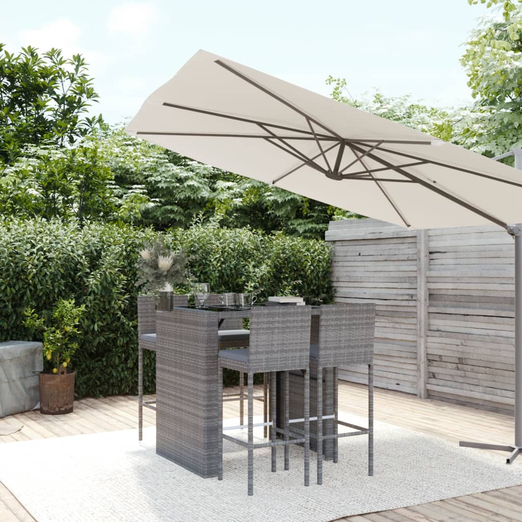 vidaXL 5-tlg. Gartenbar-Set mit Kissen Grau Poly Rattan