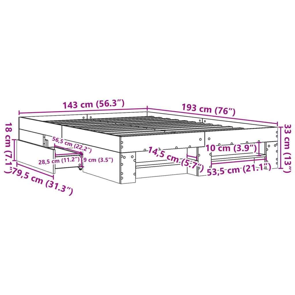 vidaXL Bettgestell Betongrau 140x190 cm Holzwerkstoff