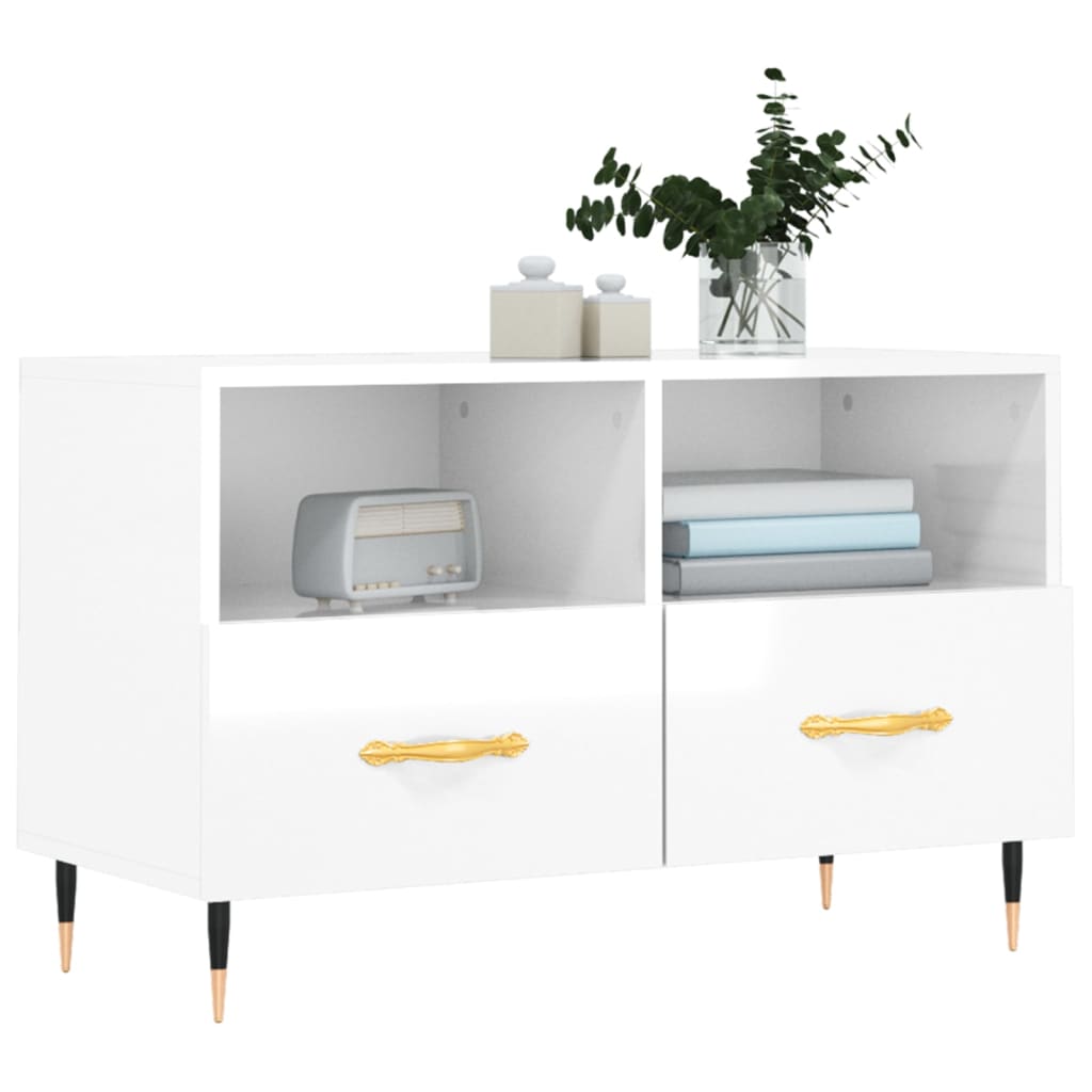 vidaXL TV-Schrank Hochglanz-Weiß 80x36x50 cm Holzwerkstoff