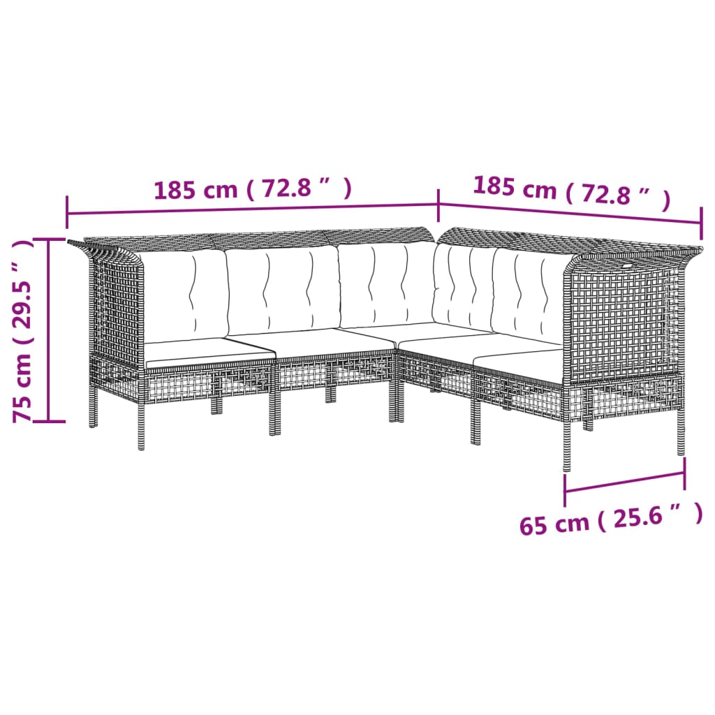 vidaXL 9-tlg. Garten-Lounge-Set mit Kissen Grau Poly Rattan