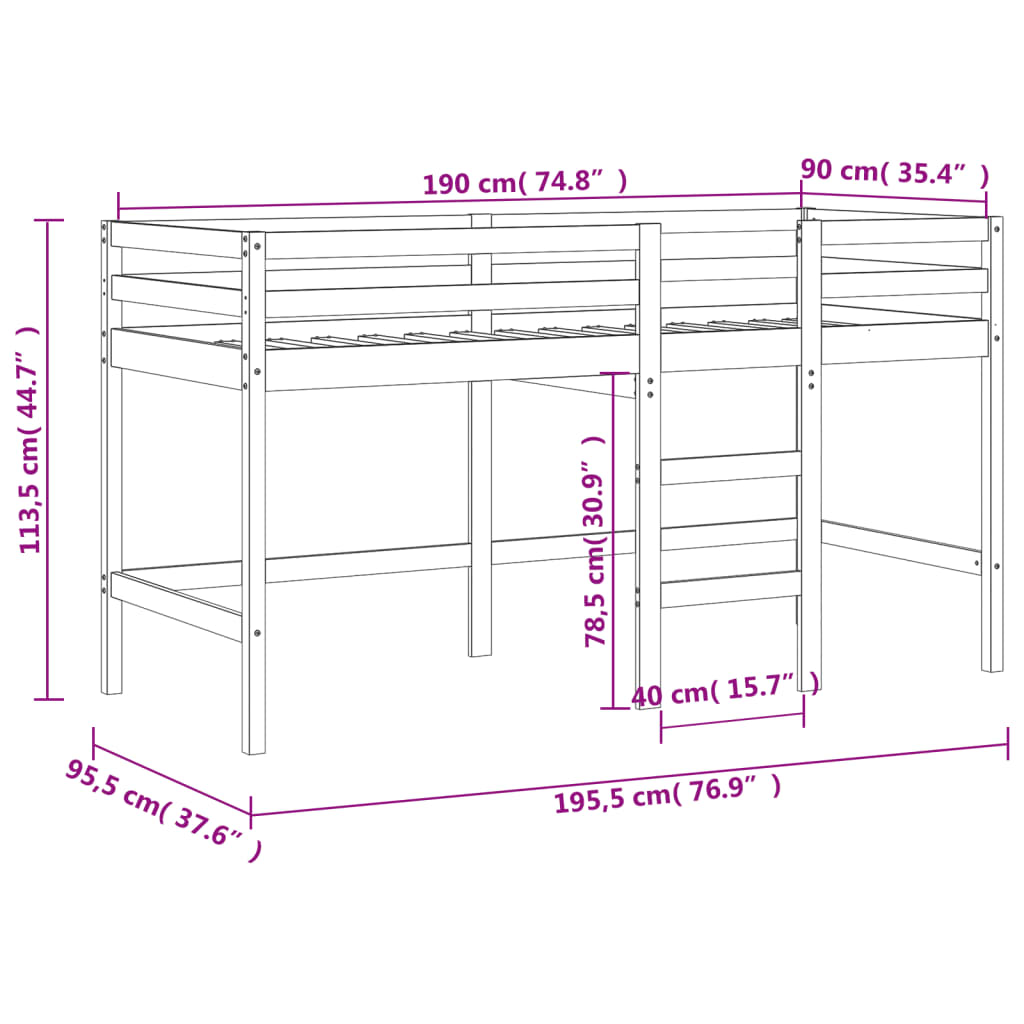 vidaXL Kinderhochbett mit Leiter 90x190 cm Massivholz Kiefer