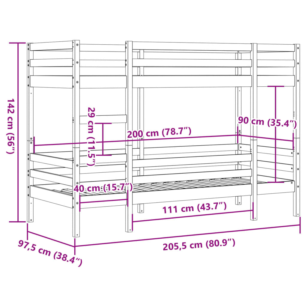 vidaXL Etagenbett Weiß 90x200 cm Massivholz Kiefer