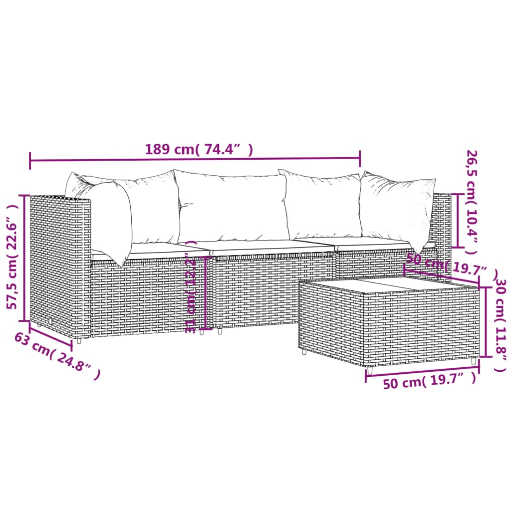 vidaXL 4-tlg. Garten-Lounge-Set mit Kissen Braun Poly Rattan