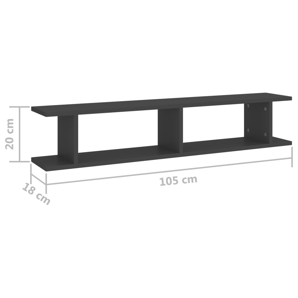 vidaXL Wandregale 2 Stk. Grau 105x18x20 cm Holzwerkstoff