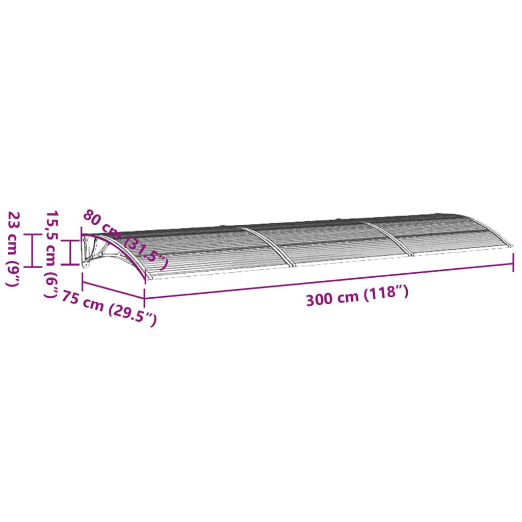 vidaXL Türvordach Grau 300x75 cm Polycarbonat