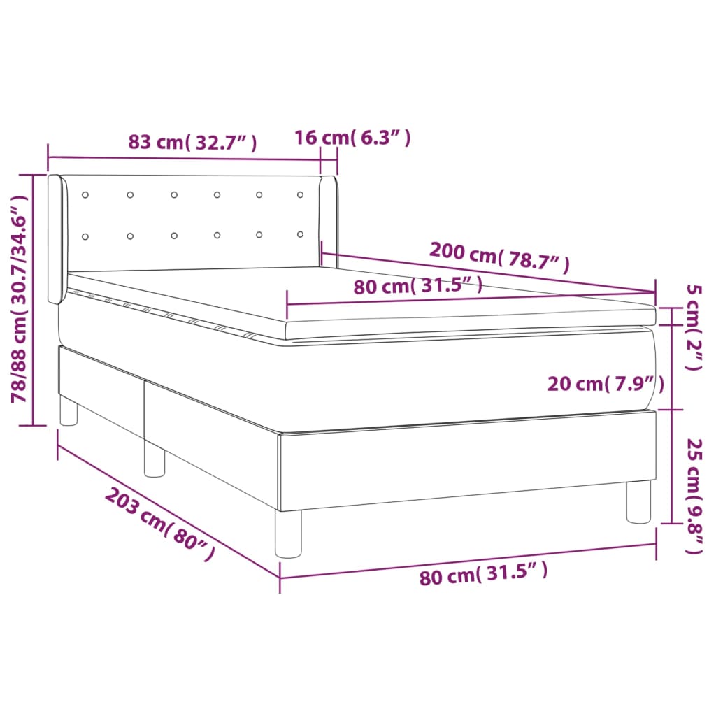 vidaXL Boxspringbett mit Matratze Taupe 80x200 cm Stoff