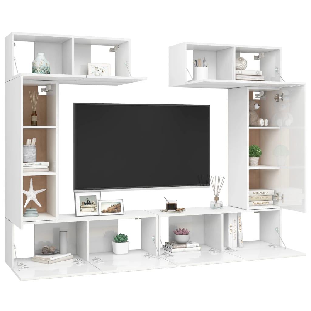 vidaXL 6-tlg. TV-Schrank-Set Hochglanz-Weiß Holzwerkstoff