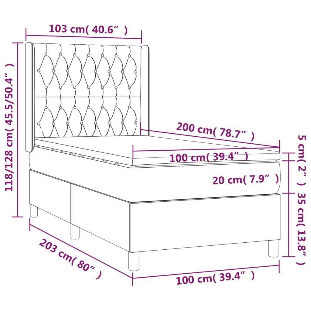 vidaXL Boxspringbett mit Matratze Dunkelbraun 100x200 cm Stoff