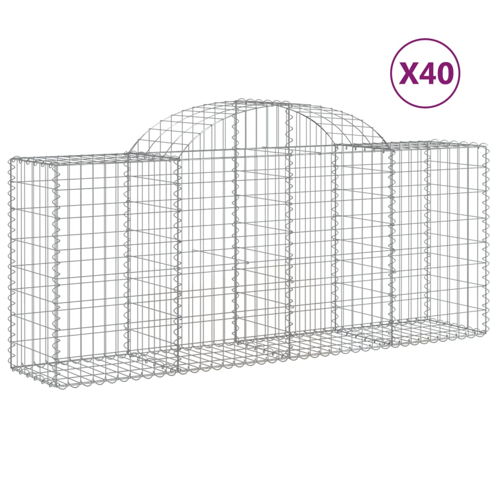 vidaXL Gabionen mit Hochbogen 40 Stk. 200x50x80/100cm Verzinktes Eisen