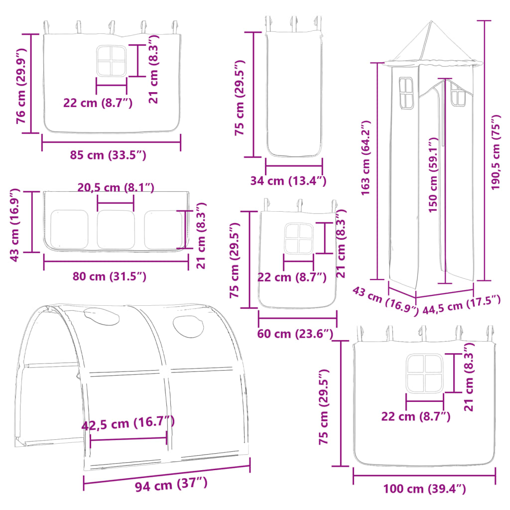 vidaXL Etagenbett mit Rutsche und Gardinen Blau 90x200 cm