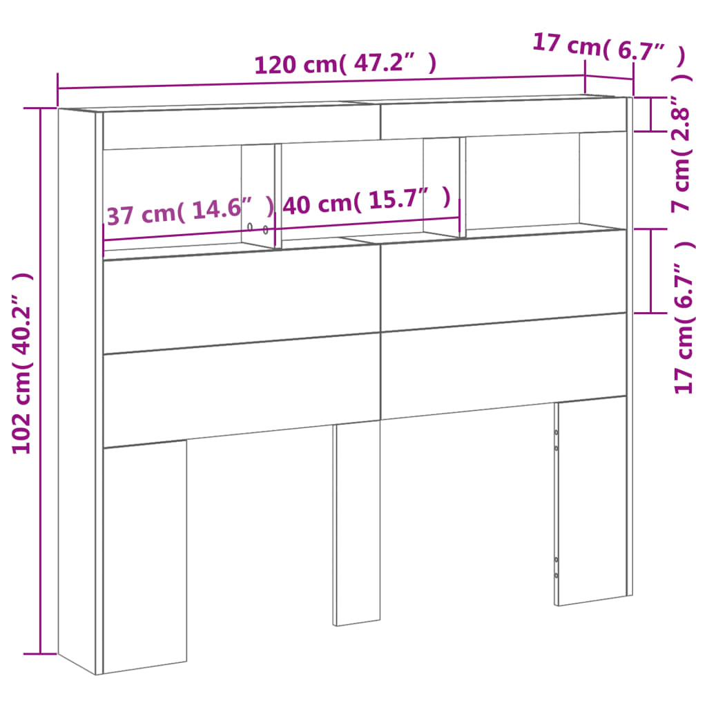 vidaXL LED-Kopfteil mit Ablagen Braun Eichen-Optik 120x17x102 cm