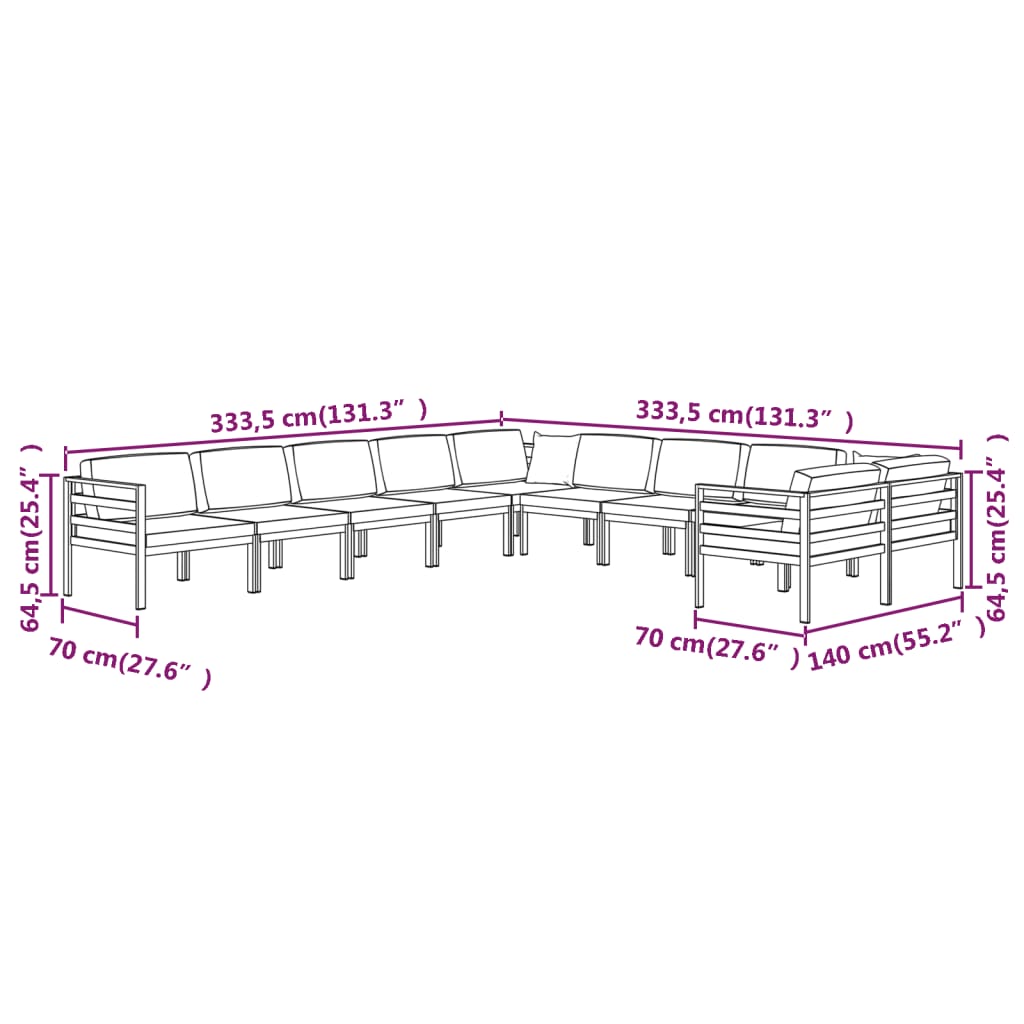 vidaXL 10-tlg. Garten-Lounge-Set mit Kissen Aluminium Anthrazit