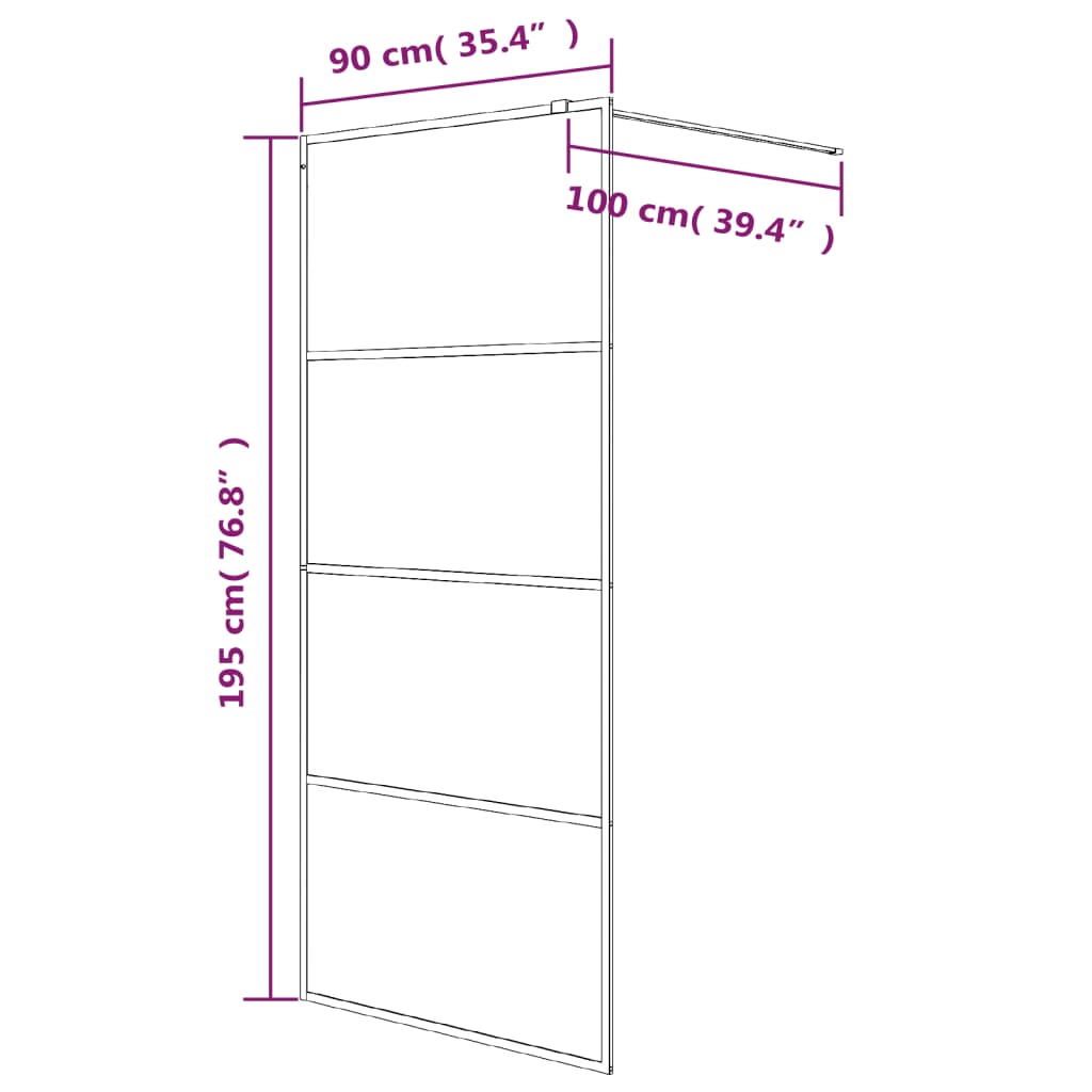 vidaXL Duschwand für Begehbare Dusche Schwarz 90x195cm Halbmatt ESG