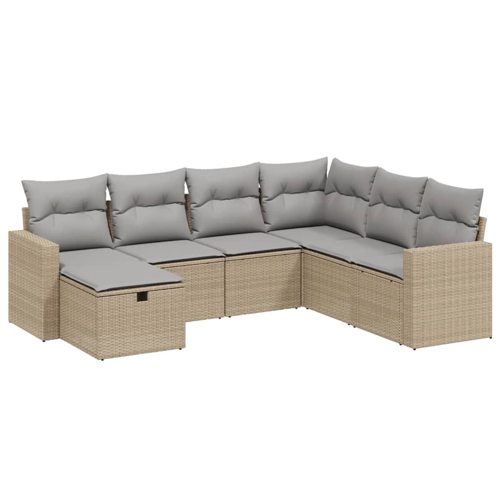 vidaXL 7-tlg. Garten-Sofagarnitur mit Kissen Beige Poly Rattan