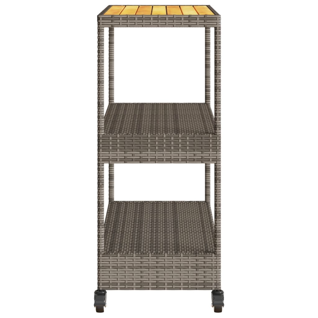 vidaXL Barwagen 3 Böden Grau Poly Rattan und Massivholz Akazie