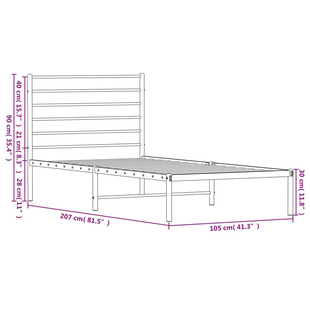 vidaXL Bettgestell mit Kopfteil Metall Schwarz 100x200 cm