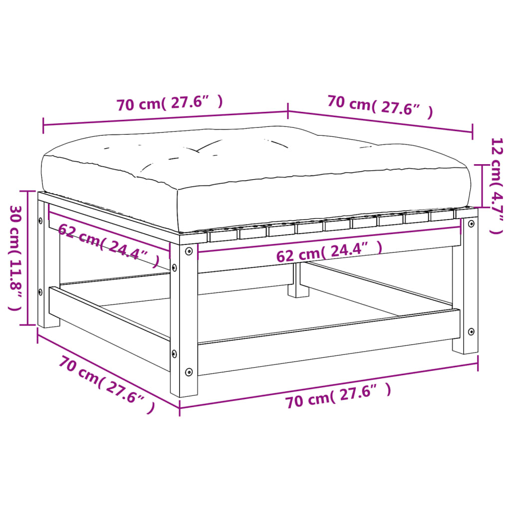 vidaXL Gartenhocker mit Kissen Wachsbraun Massivholz Kiefer