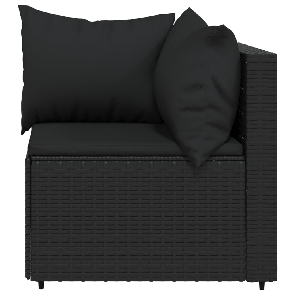 vidaXL Garten-Ecksofa mit Kissen Schwarz Poly Rattan