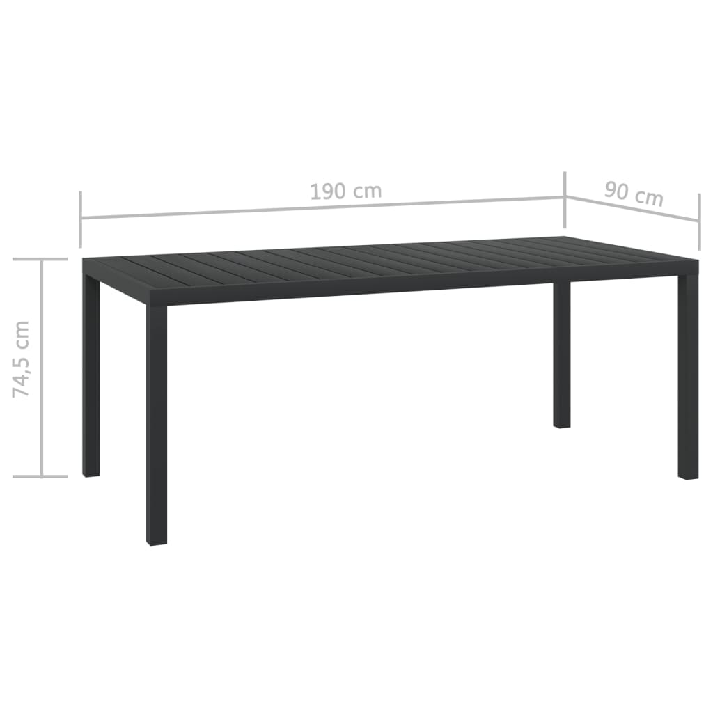 vidaXL Gartentisch Schwarz 185x90x74 cm Aluminium und WPC