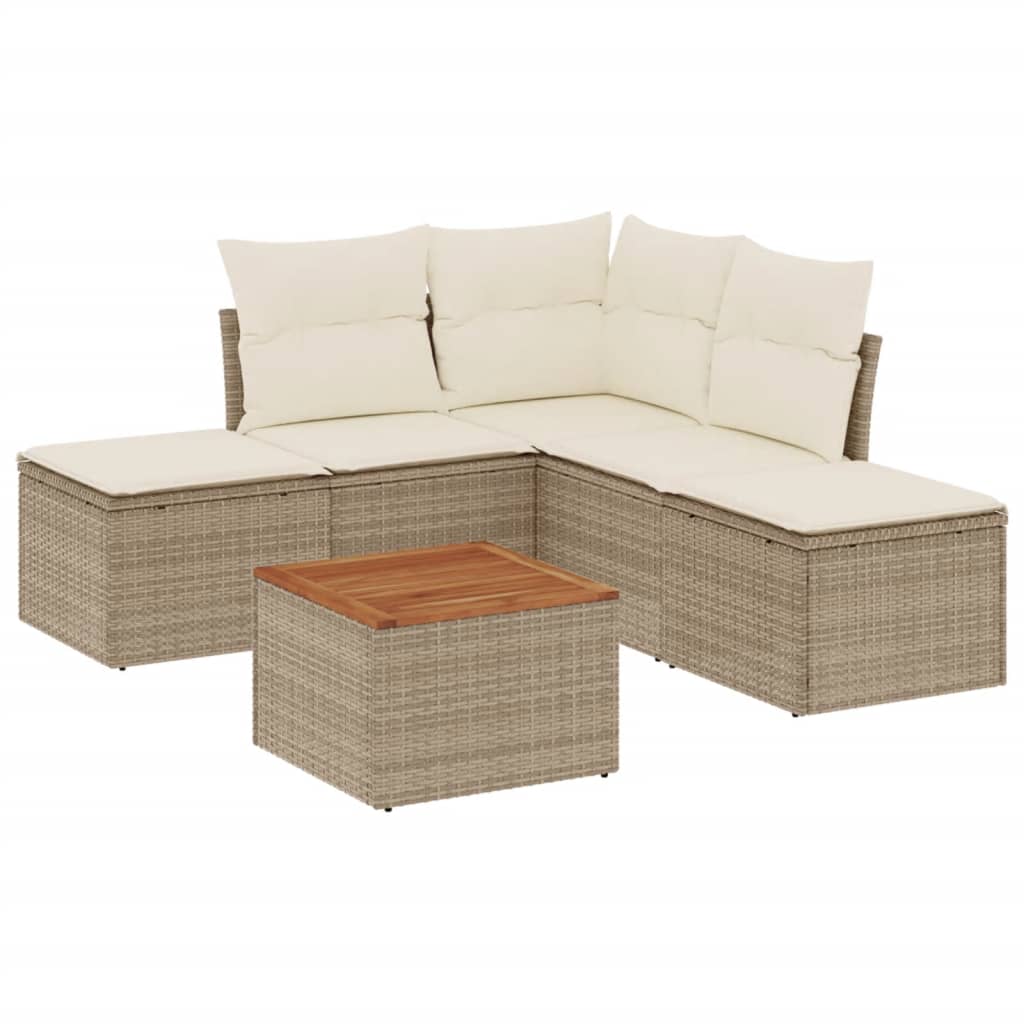 vidaXL 6-tlg. Garten-Sofagarnitur mit Kissen Beige Poly Rattan