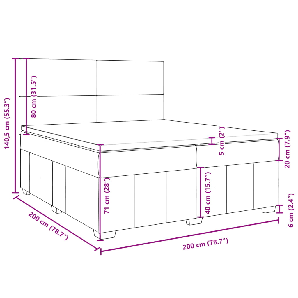 vidaXL Boxspringbett mit Matratze Dunkelbraun 200x200 cm Stoff