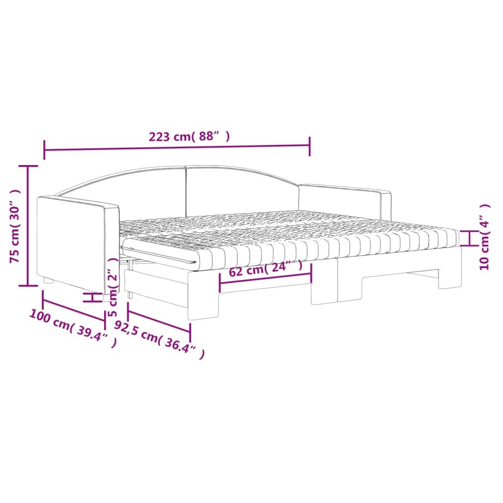 vidaXL Tagesbett Ausziehbar mit Matratzen Schwarz 90x200 cm Stoff