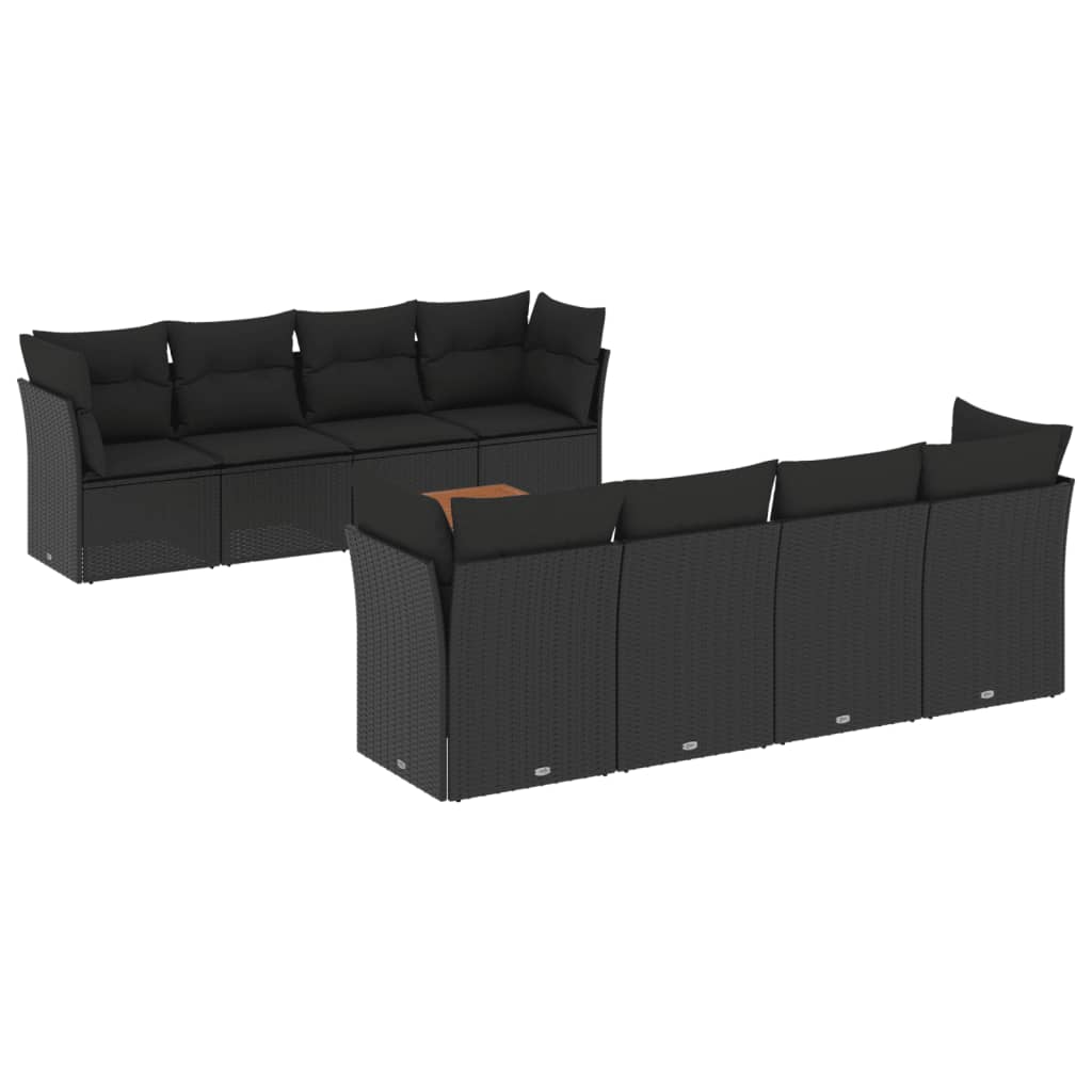 vidaXL 9-tlg. Garten-Sofagarnitur mit Kissen Schwarz Poly Rattan