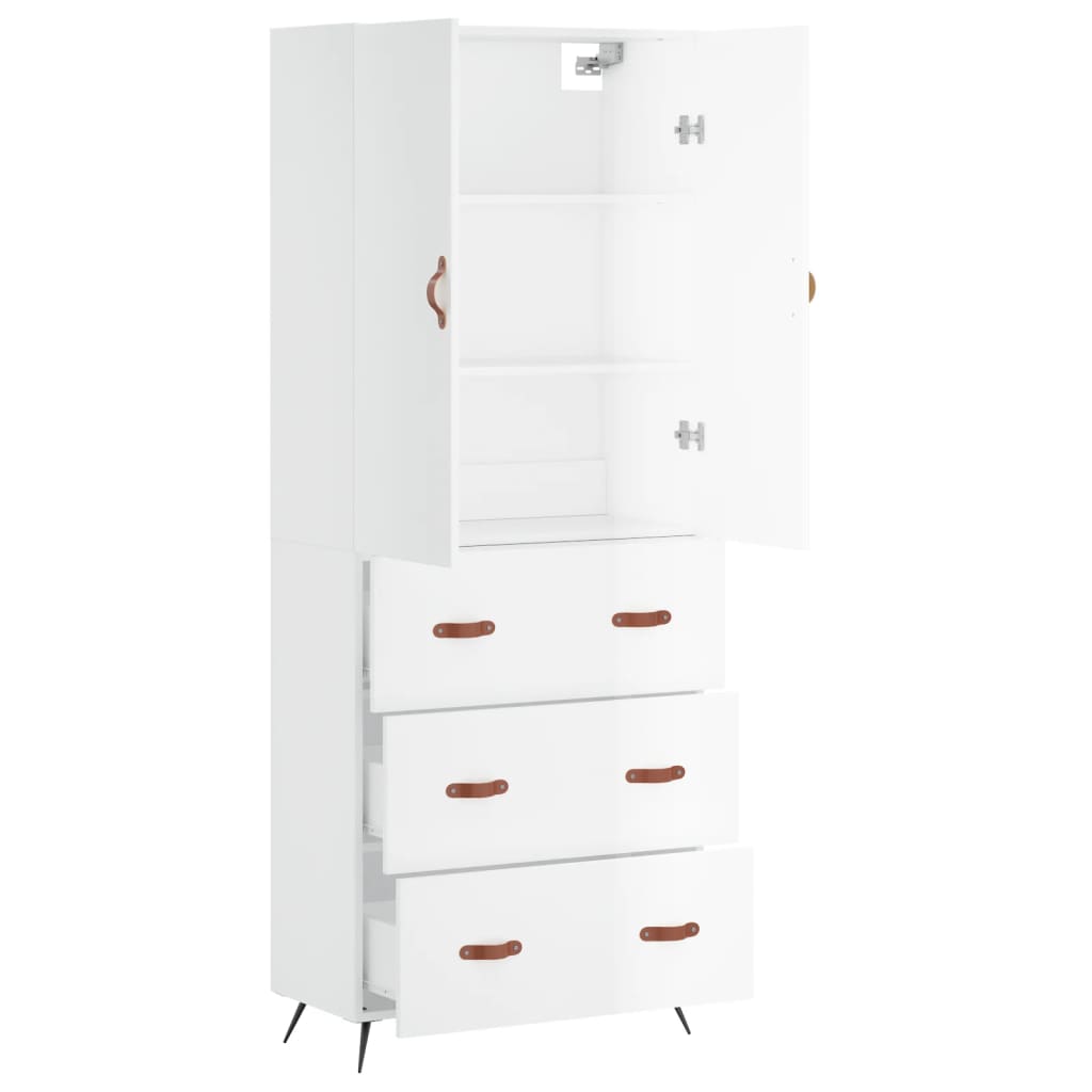 vidaXL Highboard Hochglanz-Weiß 69,5x34x180 cm Holzwerkstoff