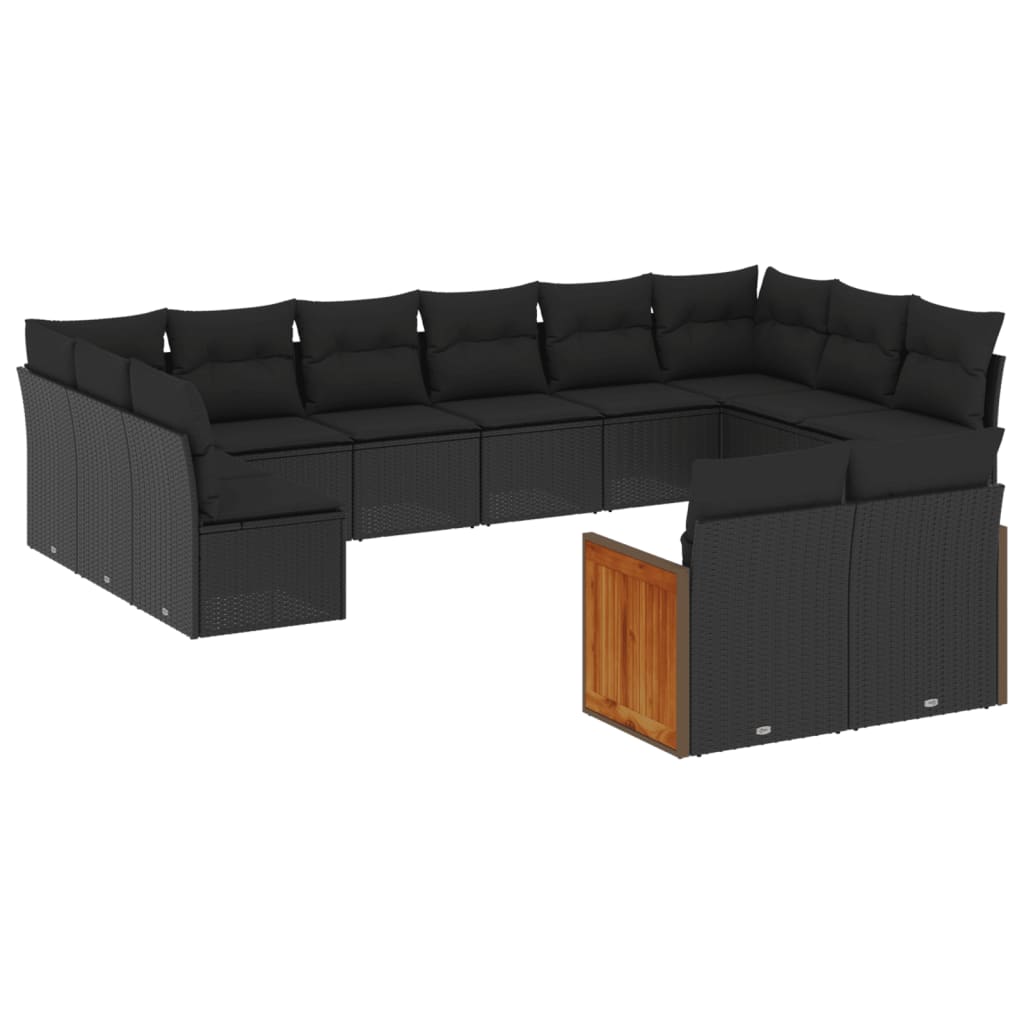 vidaXL 12-tlg. Garten-Sofagarnitur mit Kissen Schwarz Poly Rattan