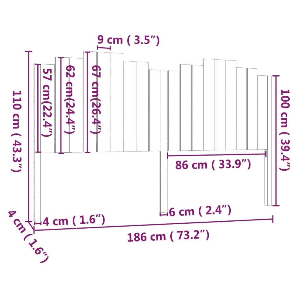 vidaXL Kopfteil Weiß 186x4x110 cm Massivholz Kiefer