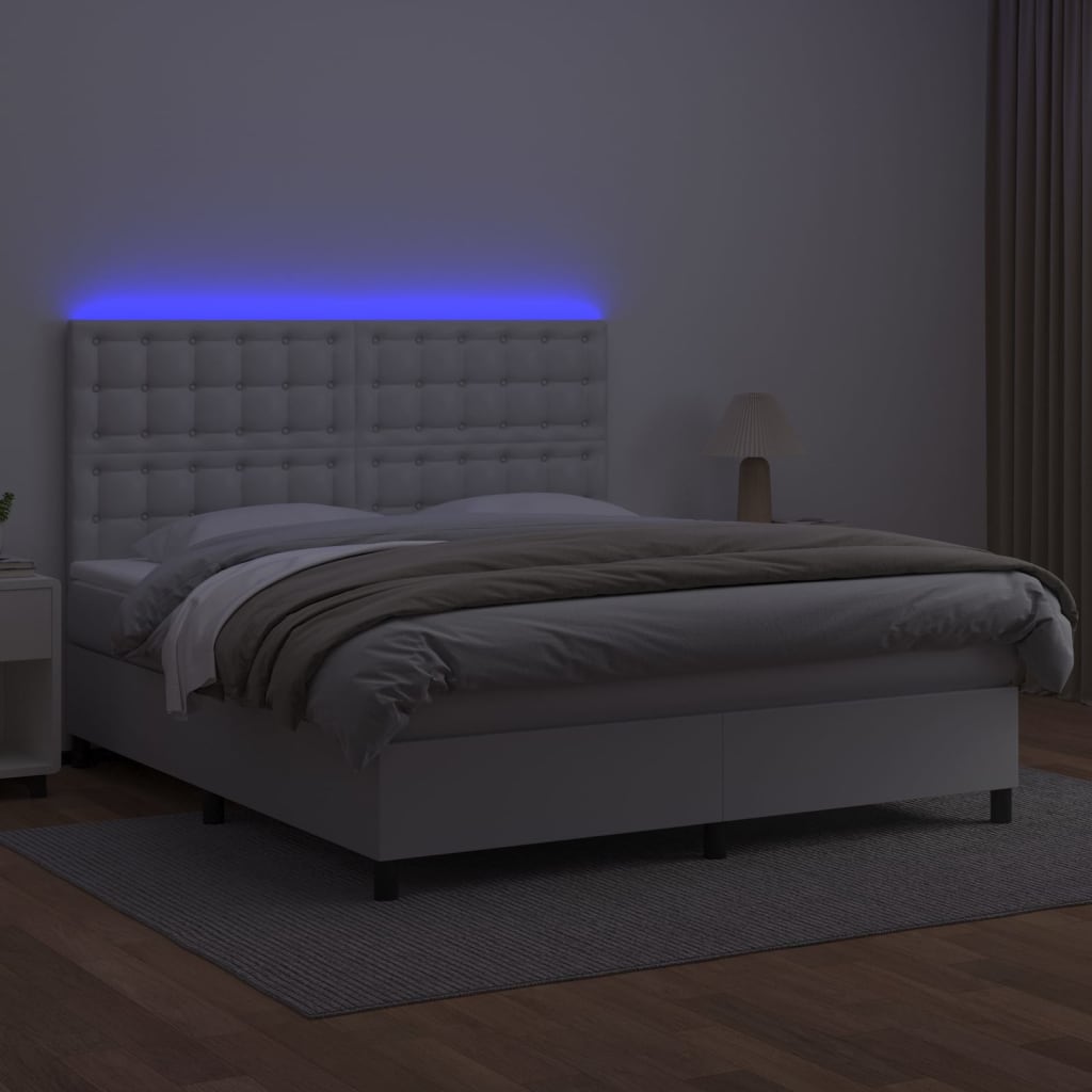 vidaXL Boxspringbett mit Matratze & LED Weiß 180x200 cm Kunstleder