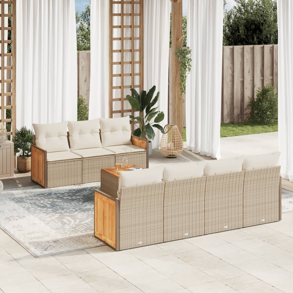 vidaXL 8-tlg. Garten-Sofagarnitur mit Kissen Beige Poly Rattan