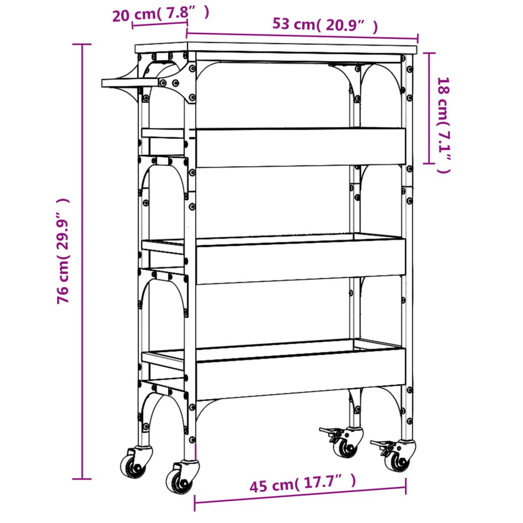 vidaXL Küchenwagen Grau Sonoma 53x20x76 cm Holzwerkstoff