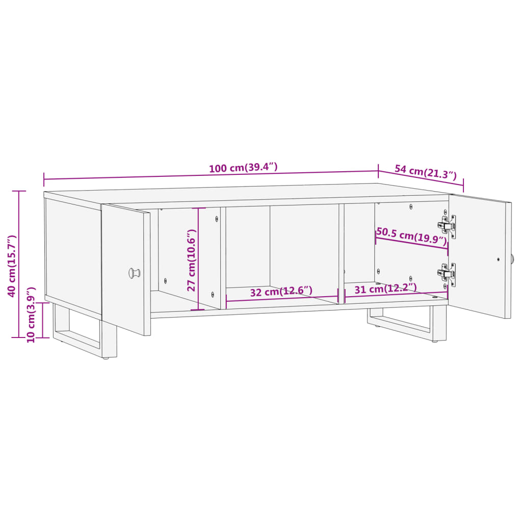 vidaXL Couchtisch Braun und Schwarz 100x54x40 cm Massivholz Mango