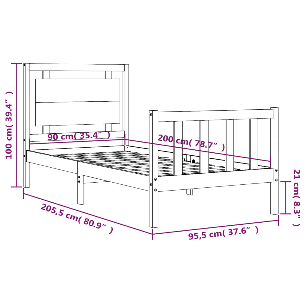 vidaXL Massivholzbett ohne Matratze Weiß 90x200 cm Kiefernholz