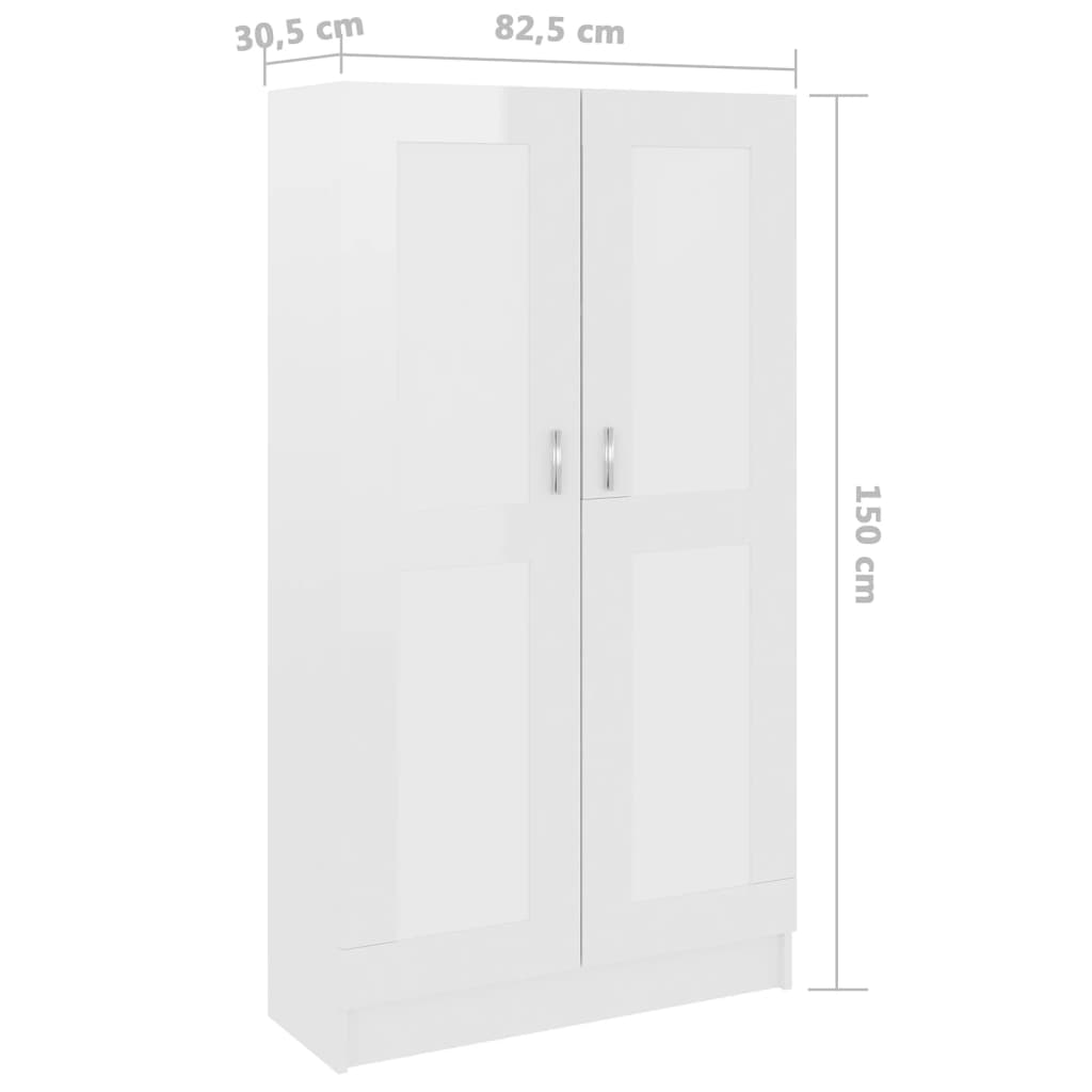 vidaXL Bücherschrank Hochglanz-Weiß 82,5x30,5x150 cm Holzwerkstoff