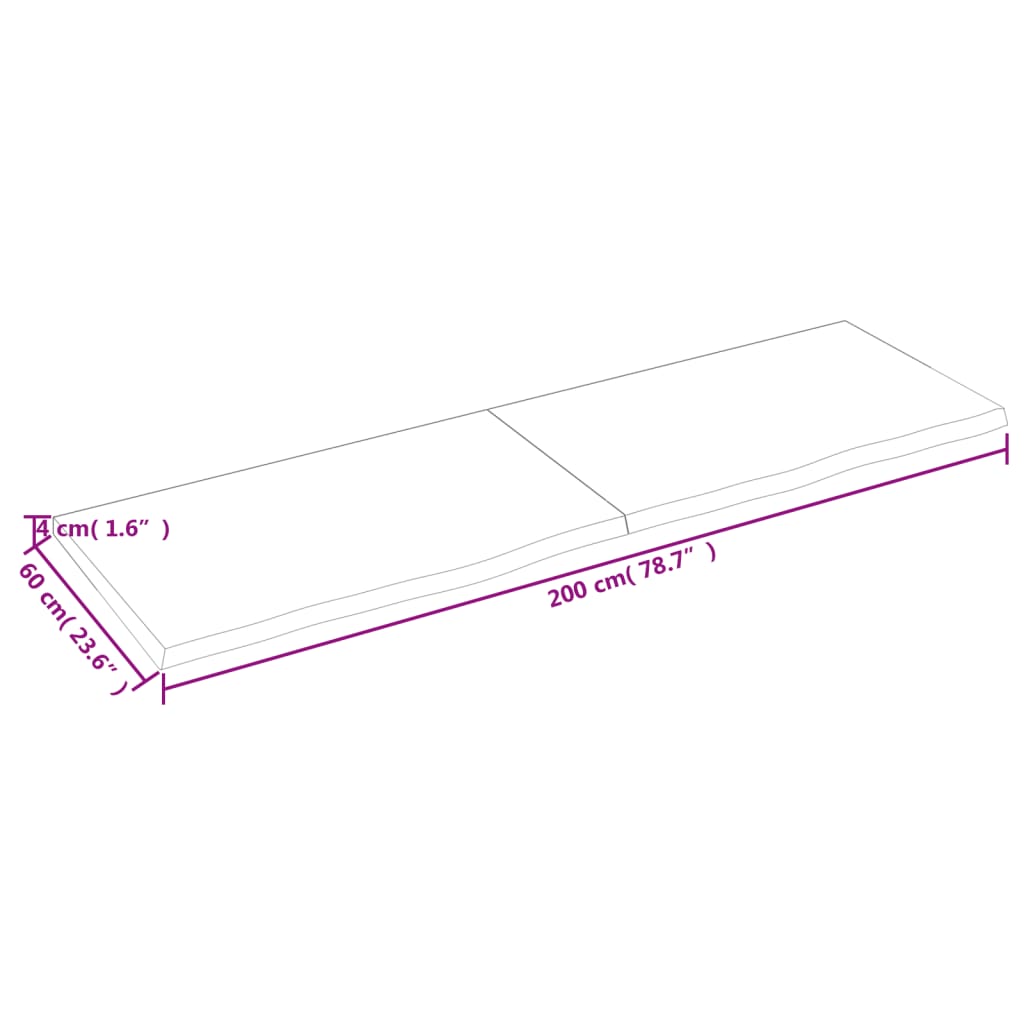 vidaXL Tischplatte Dunkelbraun 200x60x(2-4)cm Massivholz Eiche