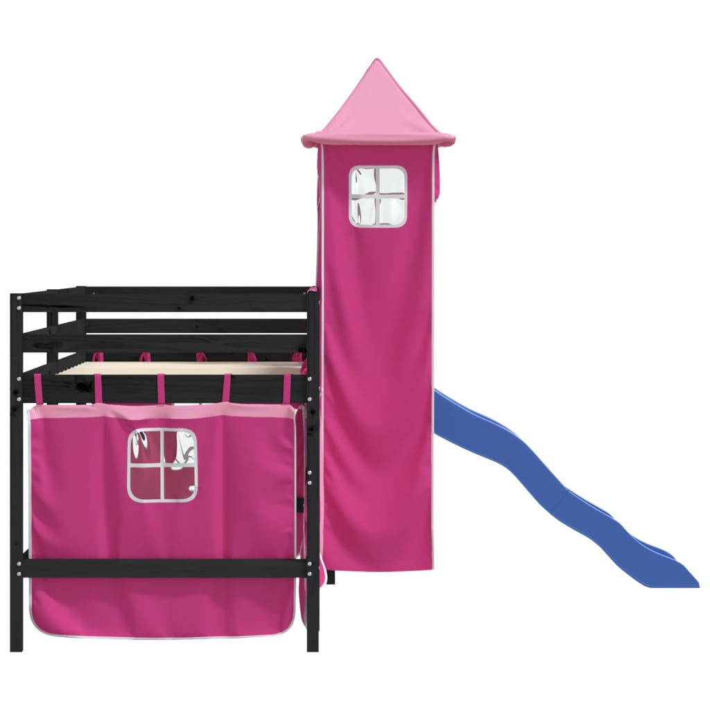 vidaXL Kinderhochbett mit Turm Rosa 90x190 cm Massivholz Kiefer