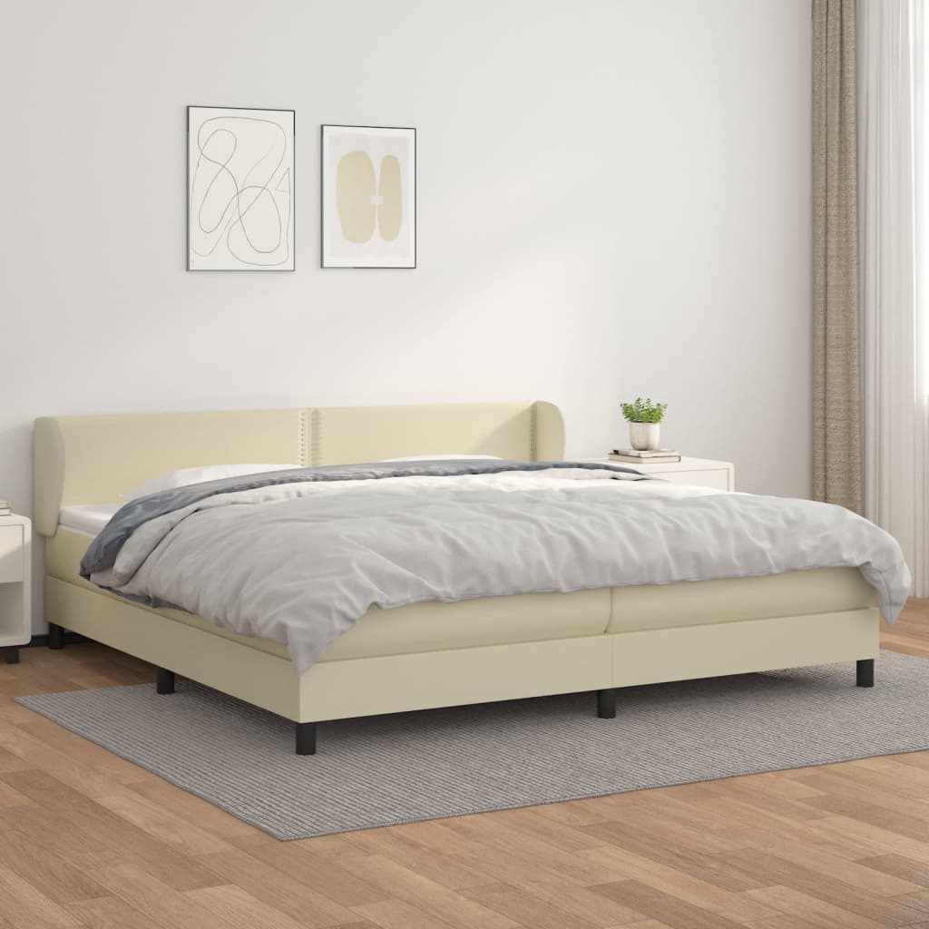 vidaXL Boxspringbett mit Matratze Creme 200x200 cm Kunstleder